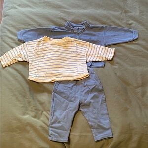 Petit Bateau Striped Long Sleeve Top, Sweatshirt and Blue Pants Set 12 Months